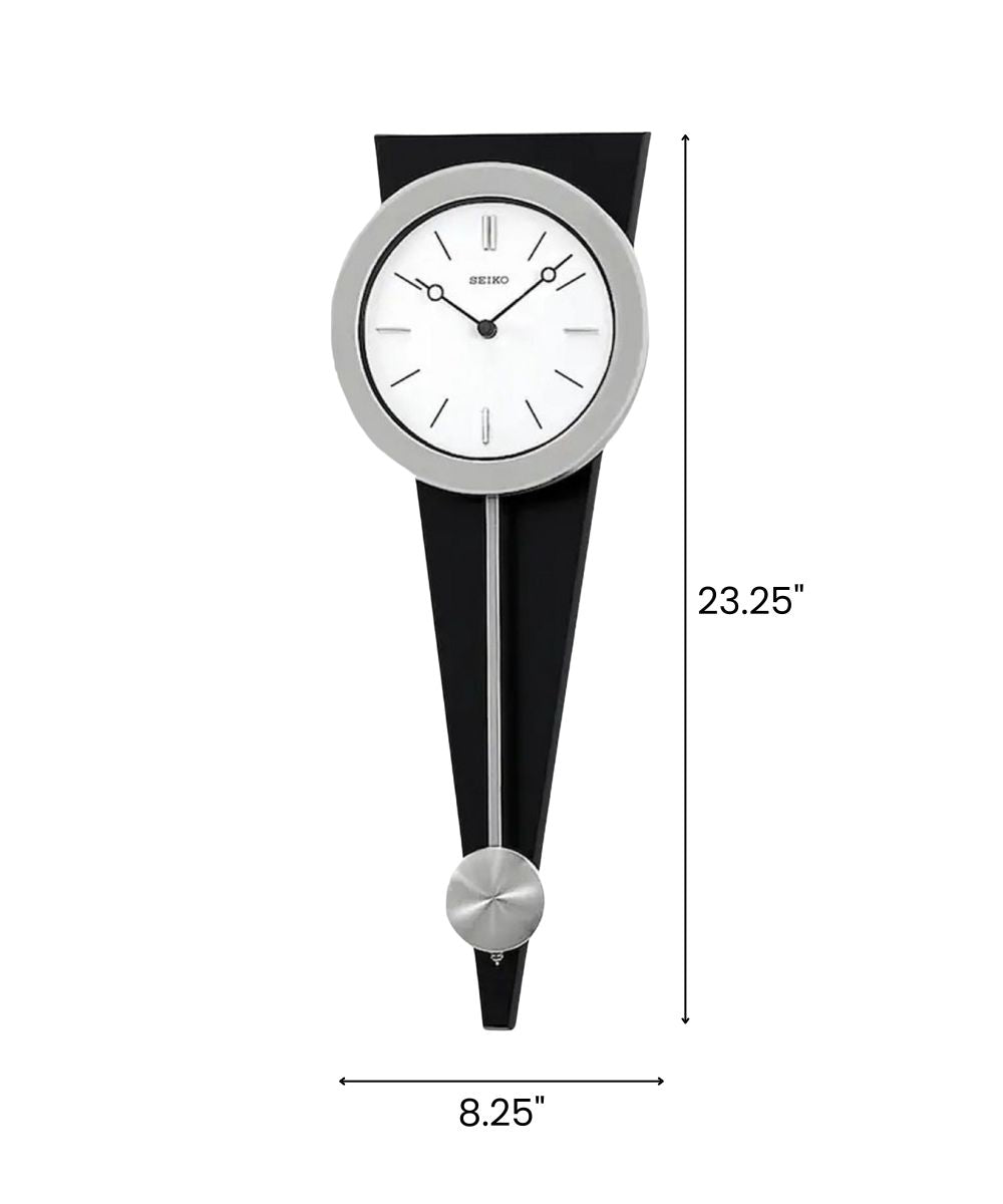 Wall Clock Silver-Tone On Black Solid Wood Base