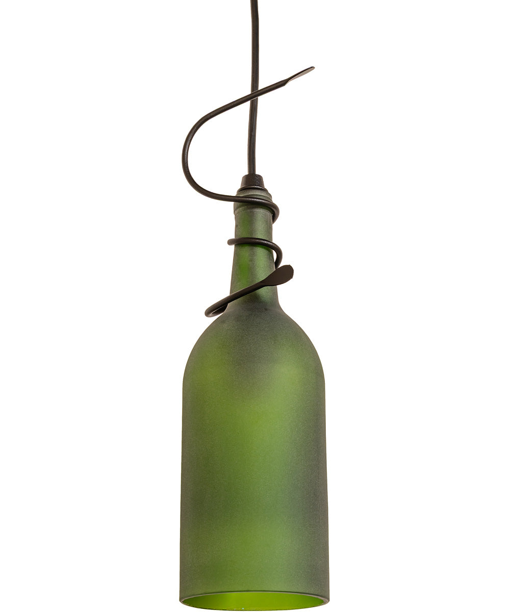 4" Wide Tuscan Vineyard Frosted Green Wine Bottle Mini Pendant