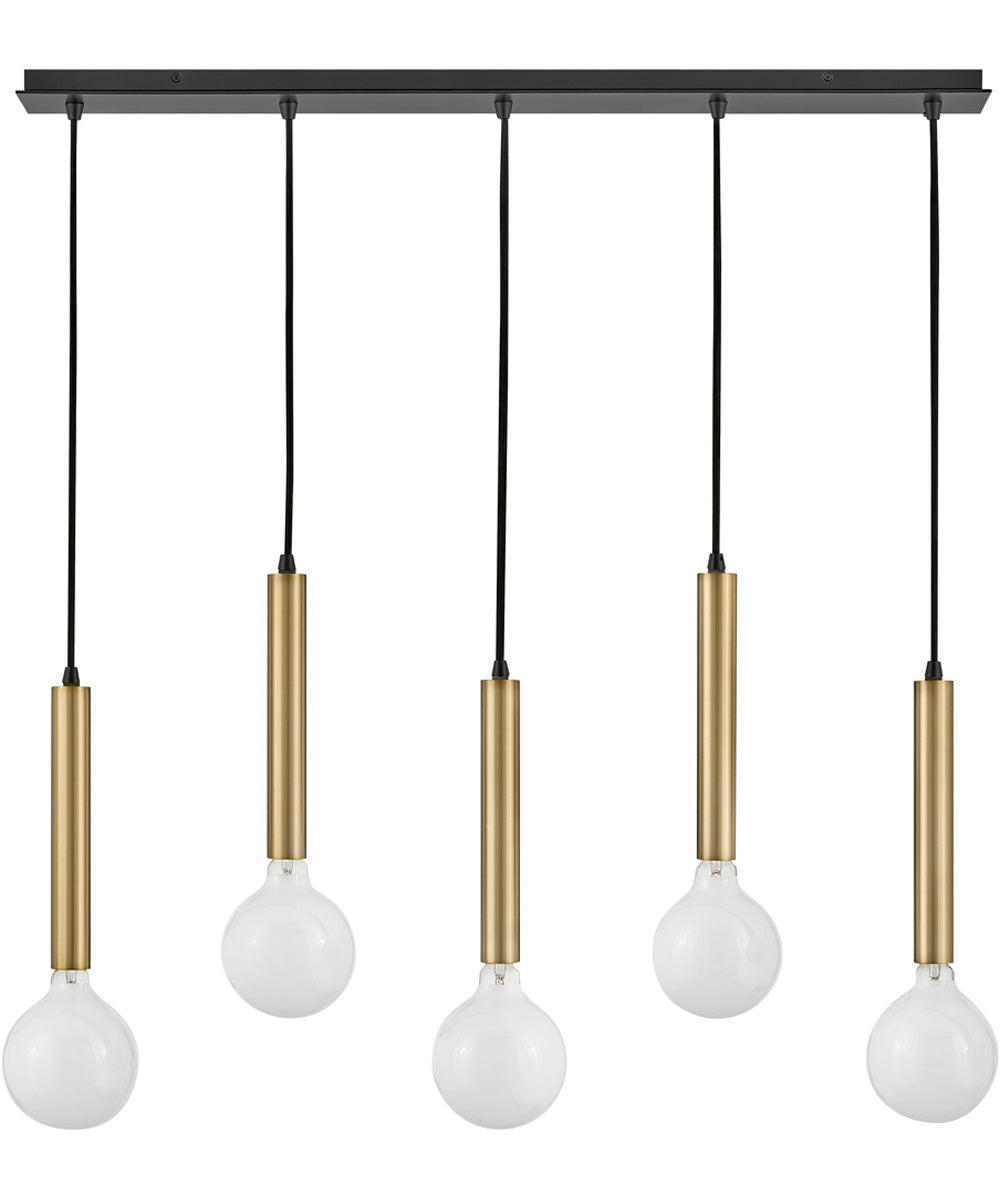 Bobbie 5-Light Large Five Light Linear Chandelier in Lacquered Brass