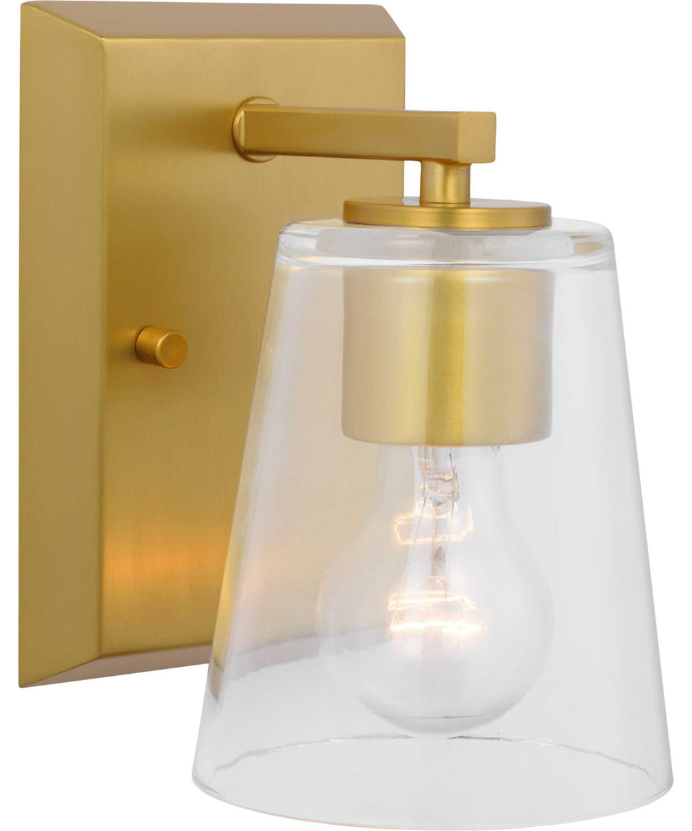 Vertex 1-Light Brushed  Gold Clear Glass Contemporary Bath Light Brushed Gold