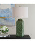 1-Light Table Lamp with Raised Leaf Ceramic in Glossy Green