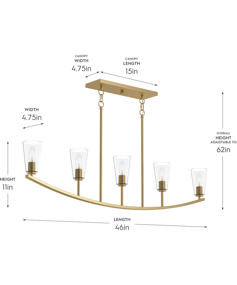 Jheni 5-Light Linear Chandelier with Clear Glass Shades Brushed Gold
