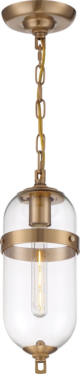 6"W Fathom 1-Light Pendant Vintage Brass / Clear