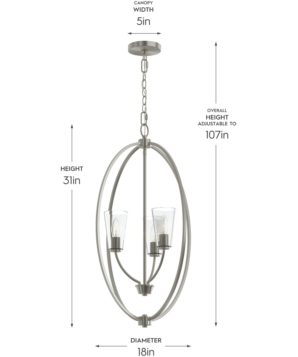 Jheni 3-Light Foyer Pendant with Clear Glass Shades Brushed Nickel