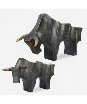 Regal Bull Bronze Sculptures Set of 2