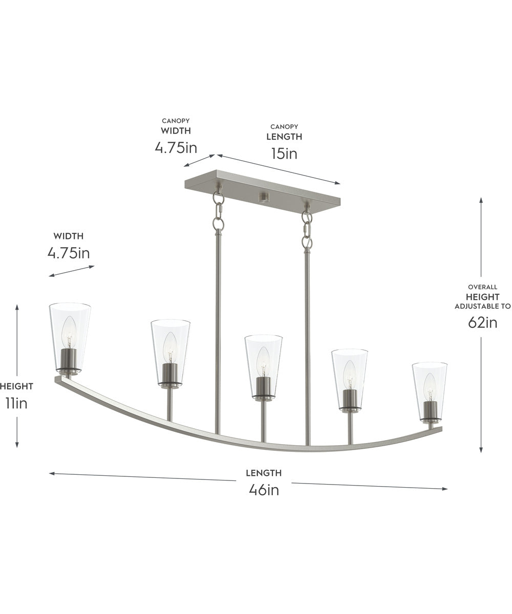 Jheni 5-Light Linear Chandelier with Clear Glass Shades Brushed Nickel