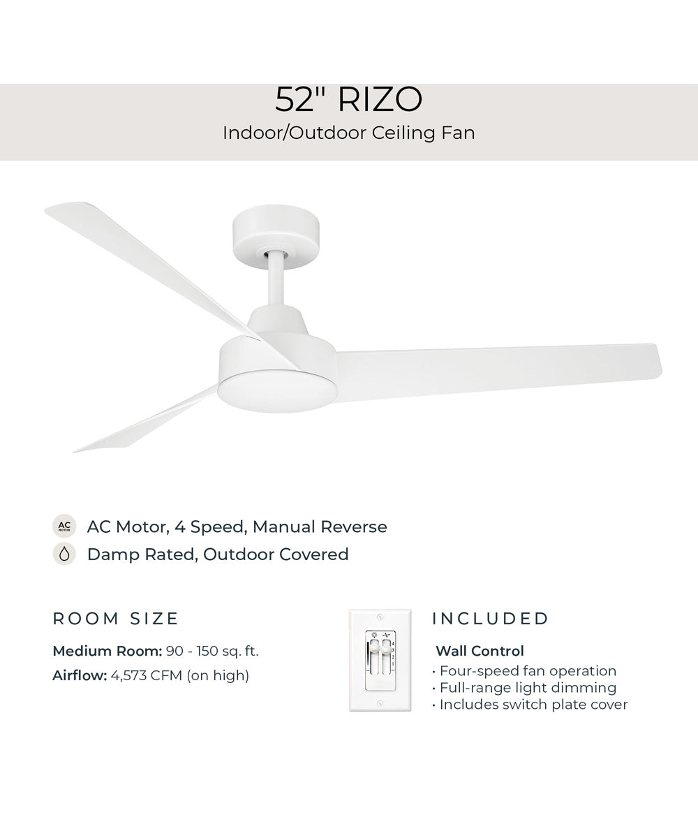 Rizo 52-in. 3-Blade Modern Ceiling Fan Matte White
