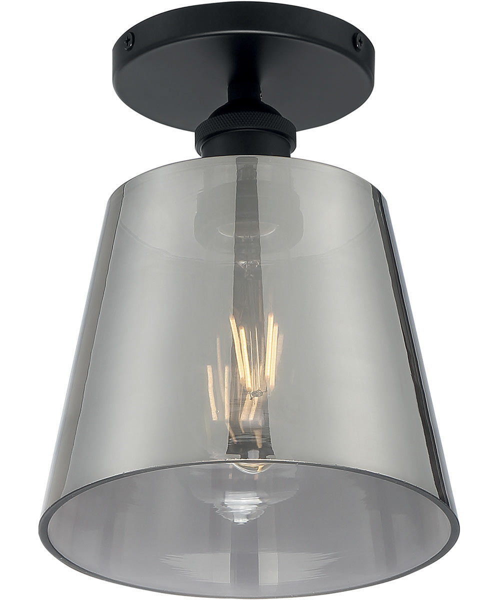 7"W Motif 1-Light Close-to-Ceiling Black / Smoked Glass