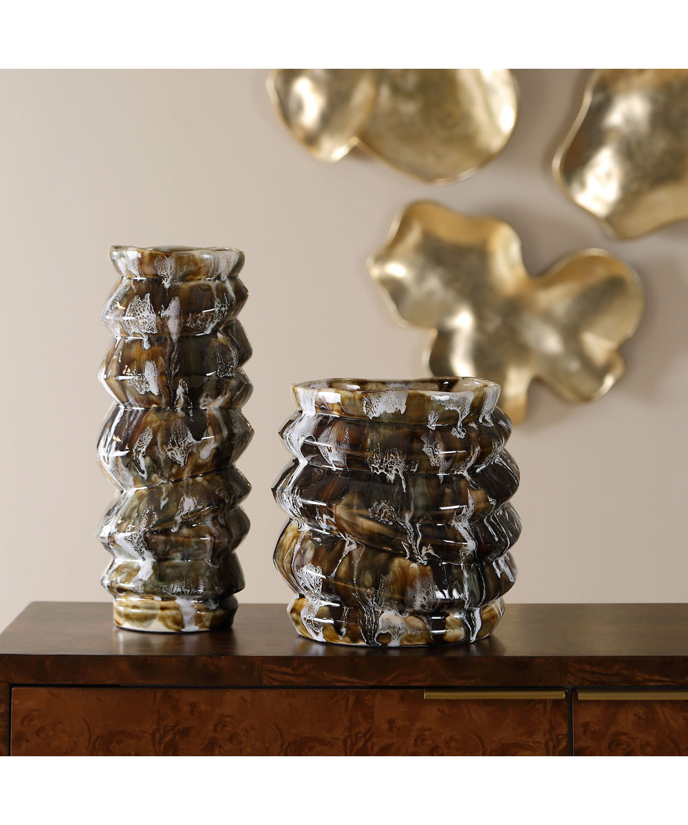 Cuoco Glazed Brown Vases, Set of 2