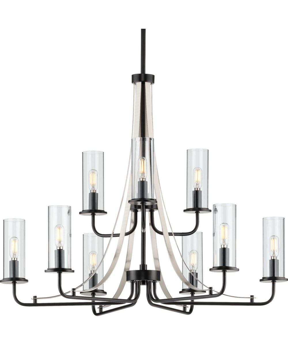 Riley 9-Light Clear Glass New Traditional Chandelier Light Matte Black