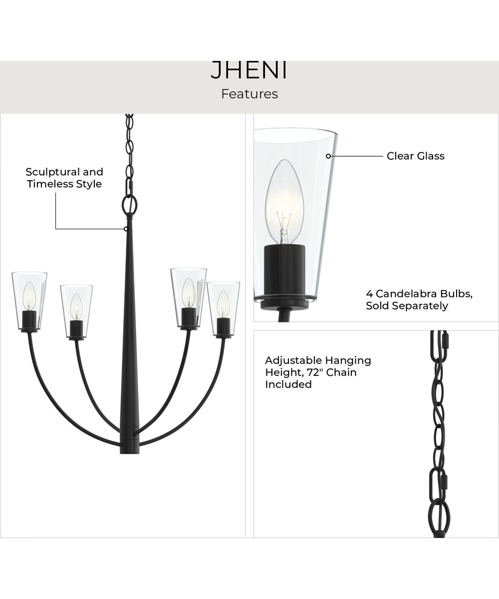Jheni 4-Light Chandelier with Clear Glass Shades Matte Black