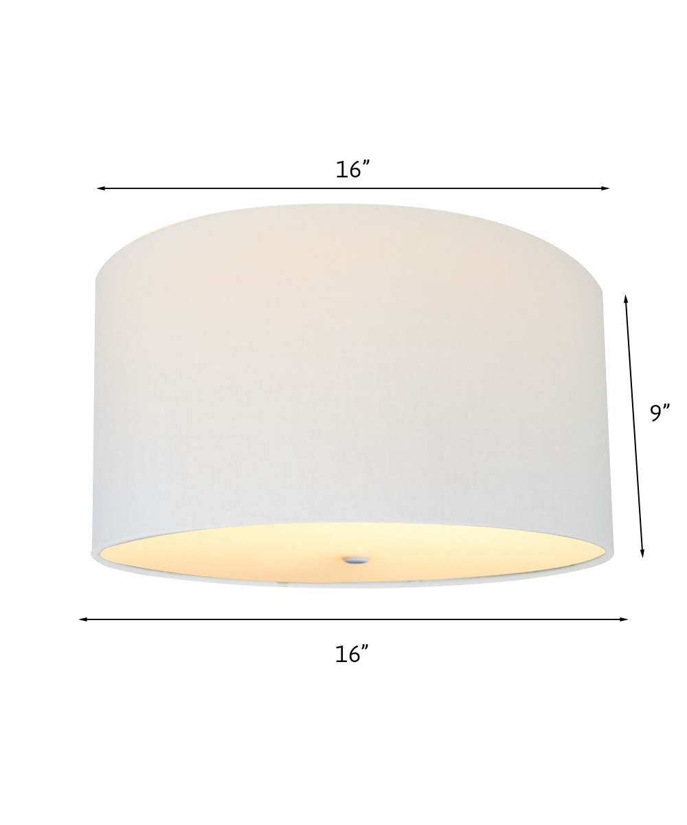 16"W Moderne Flush Mount Conversion Kit  White Linen Drum Lampshade