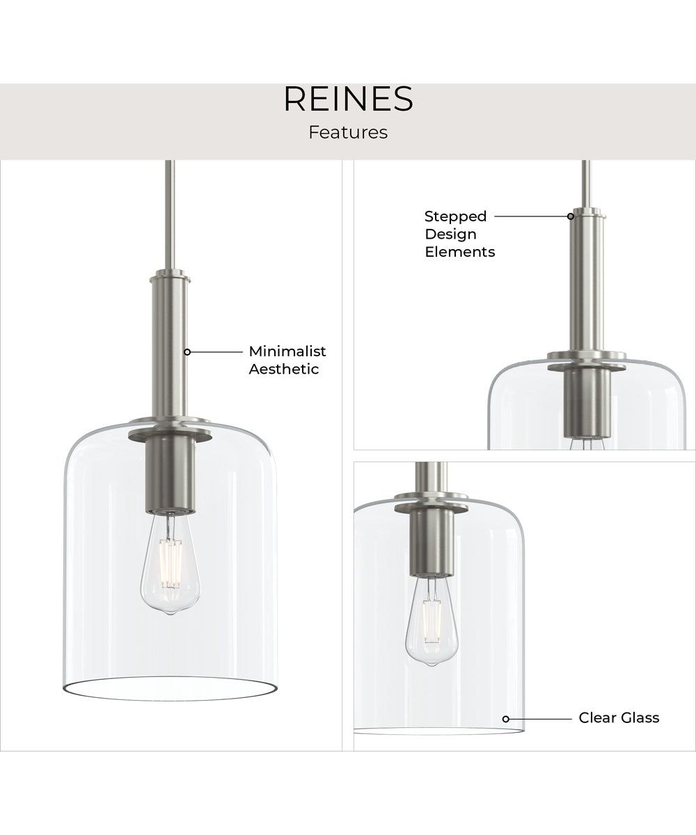 Reines 1-Light Pendant with Clear Glass Shade Brushed Nickel