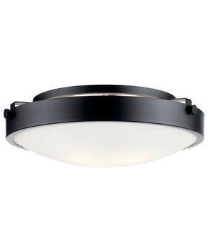 17"w Lytham 3-Light Flush Mount Light Black Finish with Satin Etched White Glass Shade