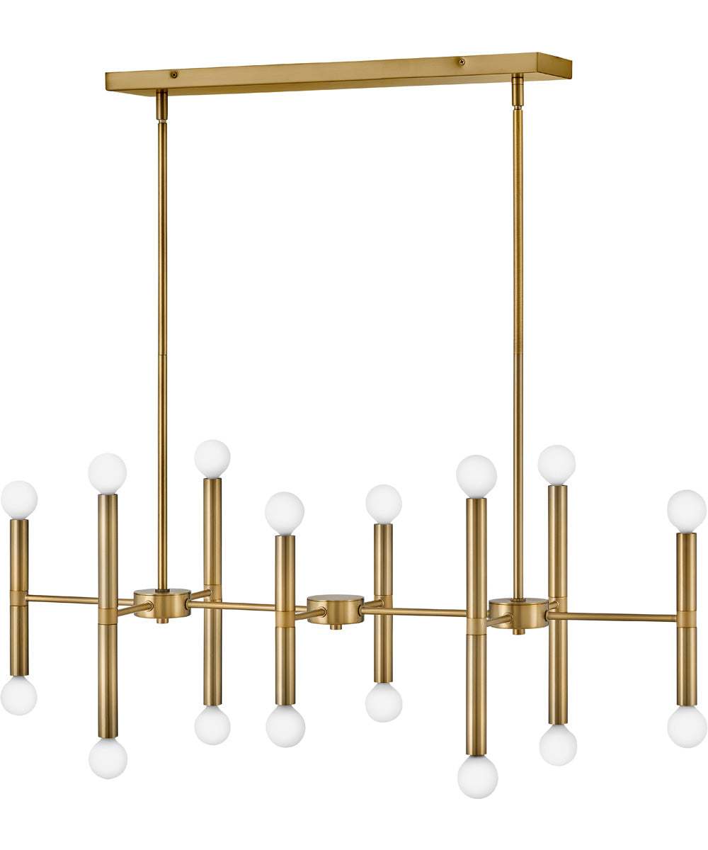 Millie 16-Light Large Sixteen Light Linear Chandelier in Lacquered Brass