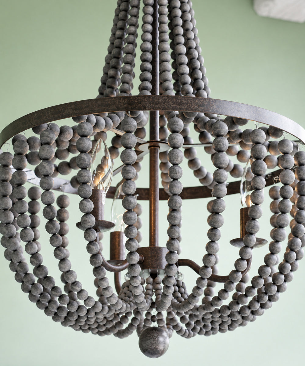 Dumas 16"W 3-Light Golden Bronze Finish Distressed Gray Wood Bead Chandelier by KenroyHome