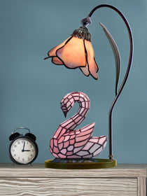 Poelking Swan 23 Inch  Tall Handmade Tiffany Accent Lamp With Lighted Base