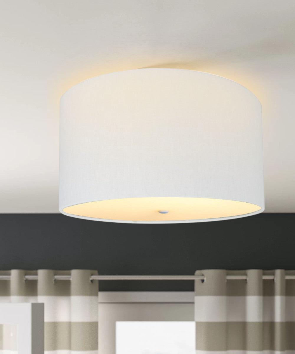 16"W Moderne Flush Mount Conversion Kit  White Linen Drum Lampshade