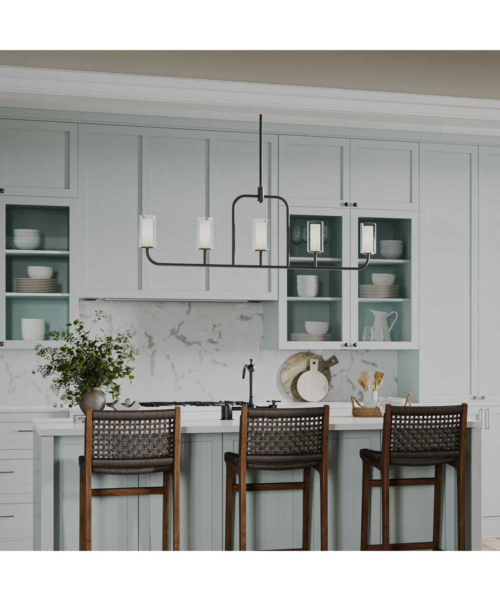 Mack 5-Light Linear Chandelier with Layered Glass Shades Matte Black