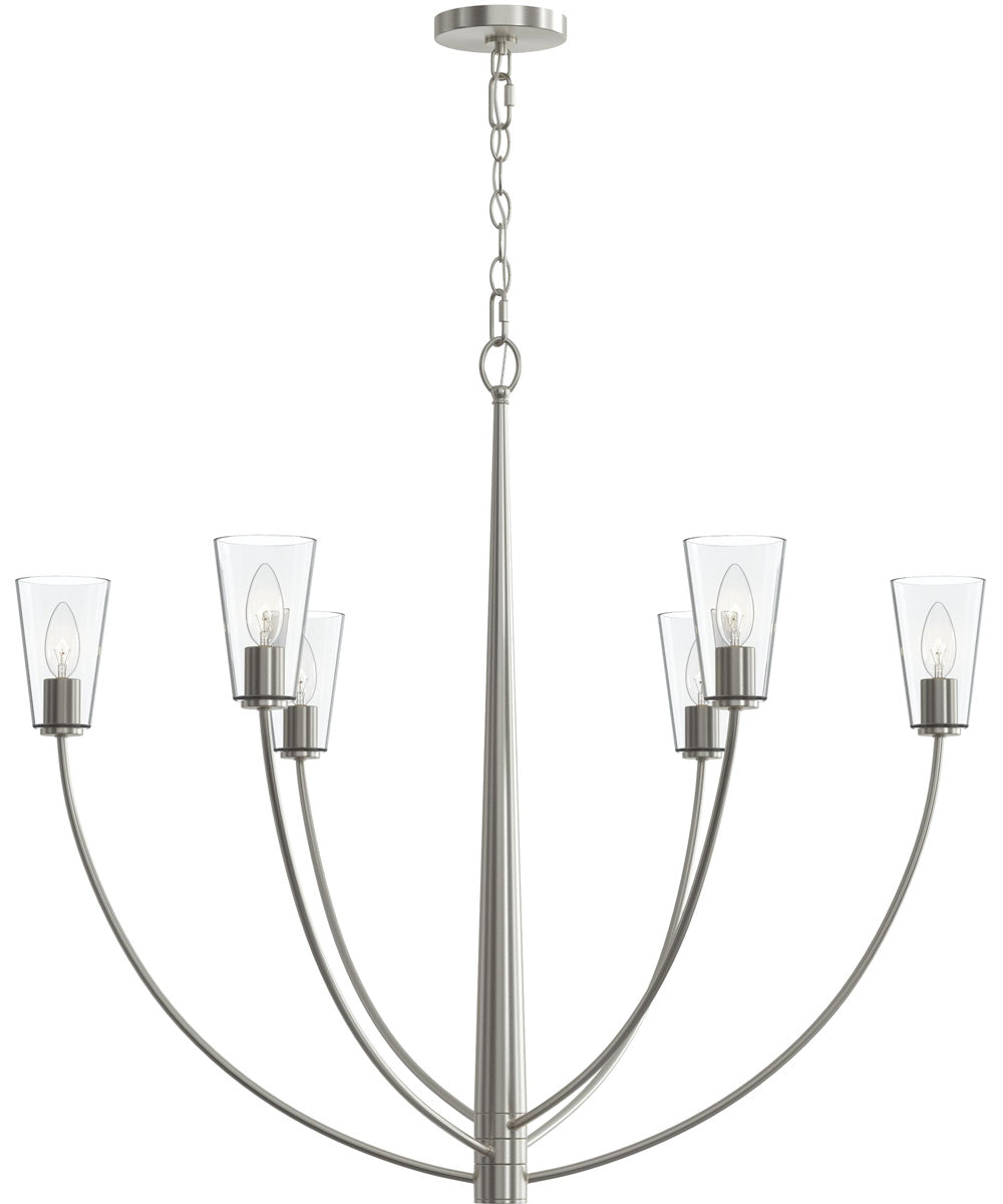 Jheni 6-Light Large Chandelier with Clear Glass Shades Brushed Nickel