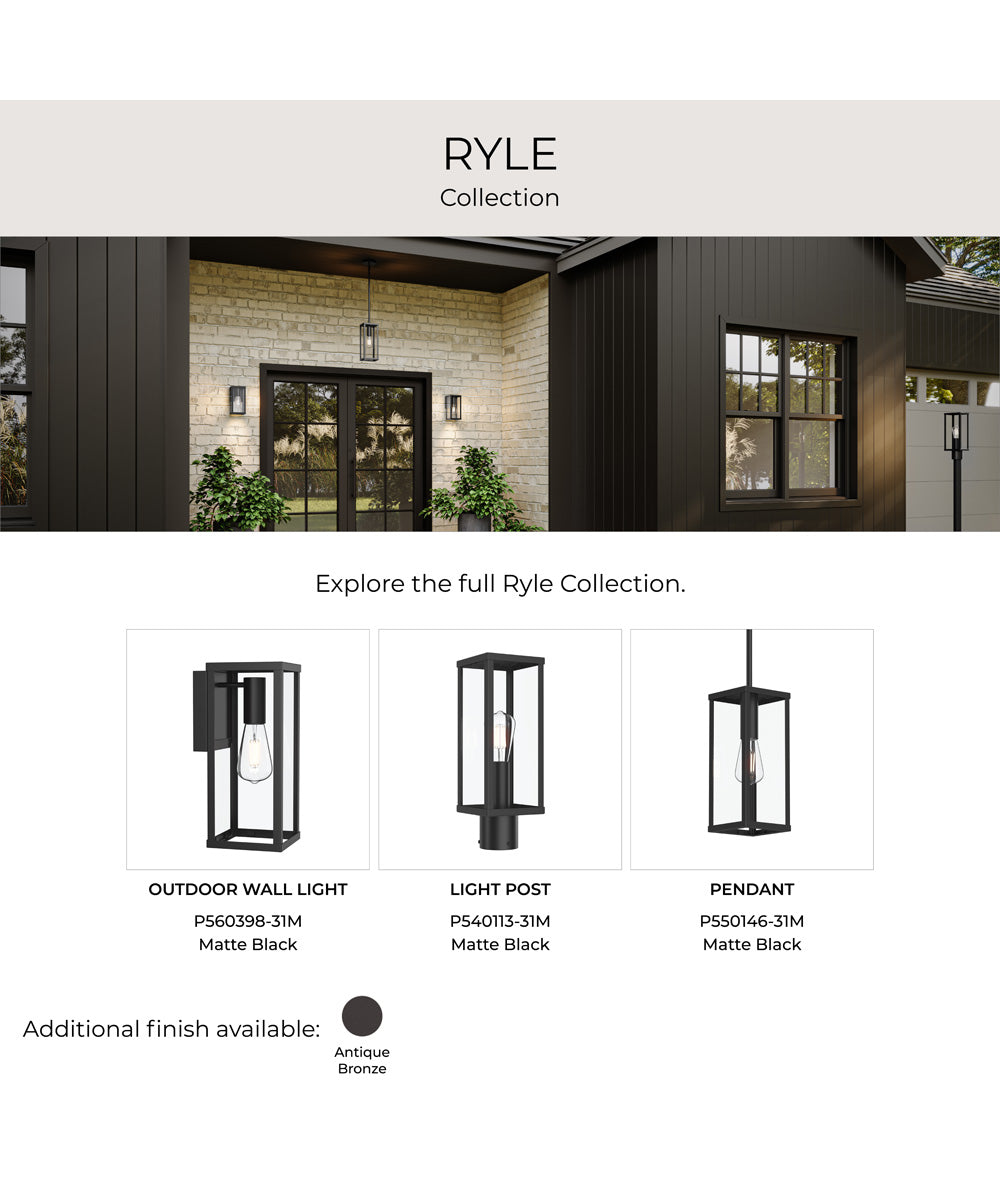 Ryle 1-Light Post Mount Lantern with Clear Glass Panels Matte Black