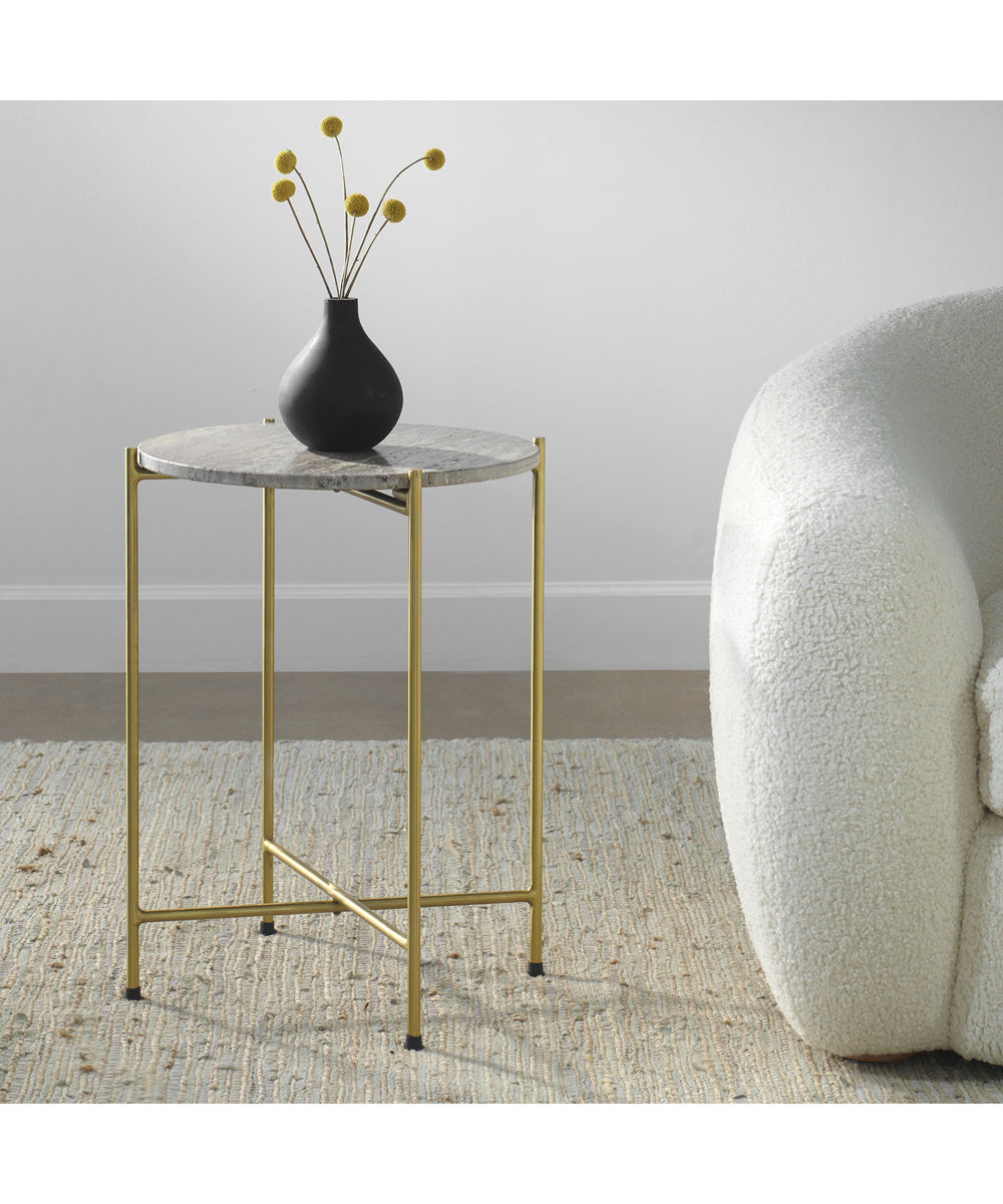 Accent Table with Gold Frame and Dark Travertine Marble