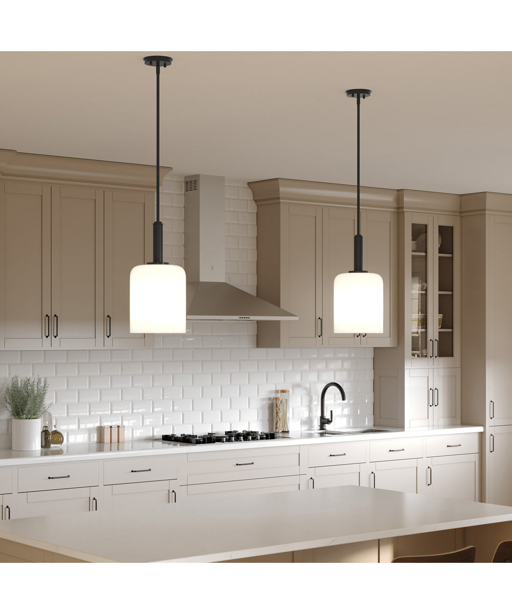 Reines 1-Light Pendant with Opal Glass Shade Matte Black