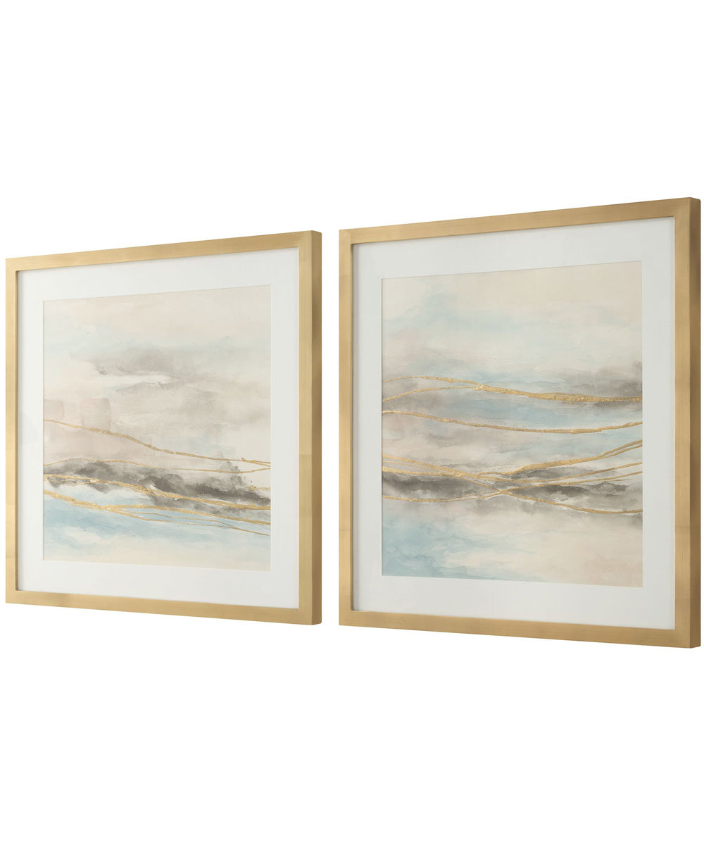 So Golden Abstract Landscape Prints Set of 2