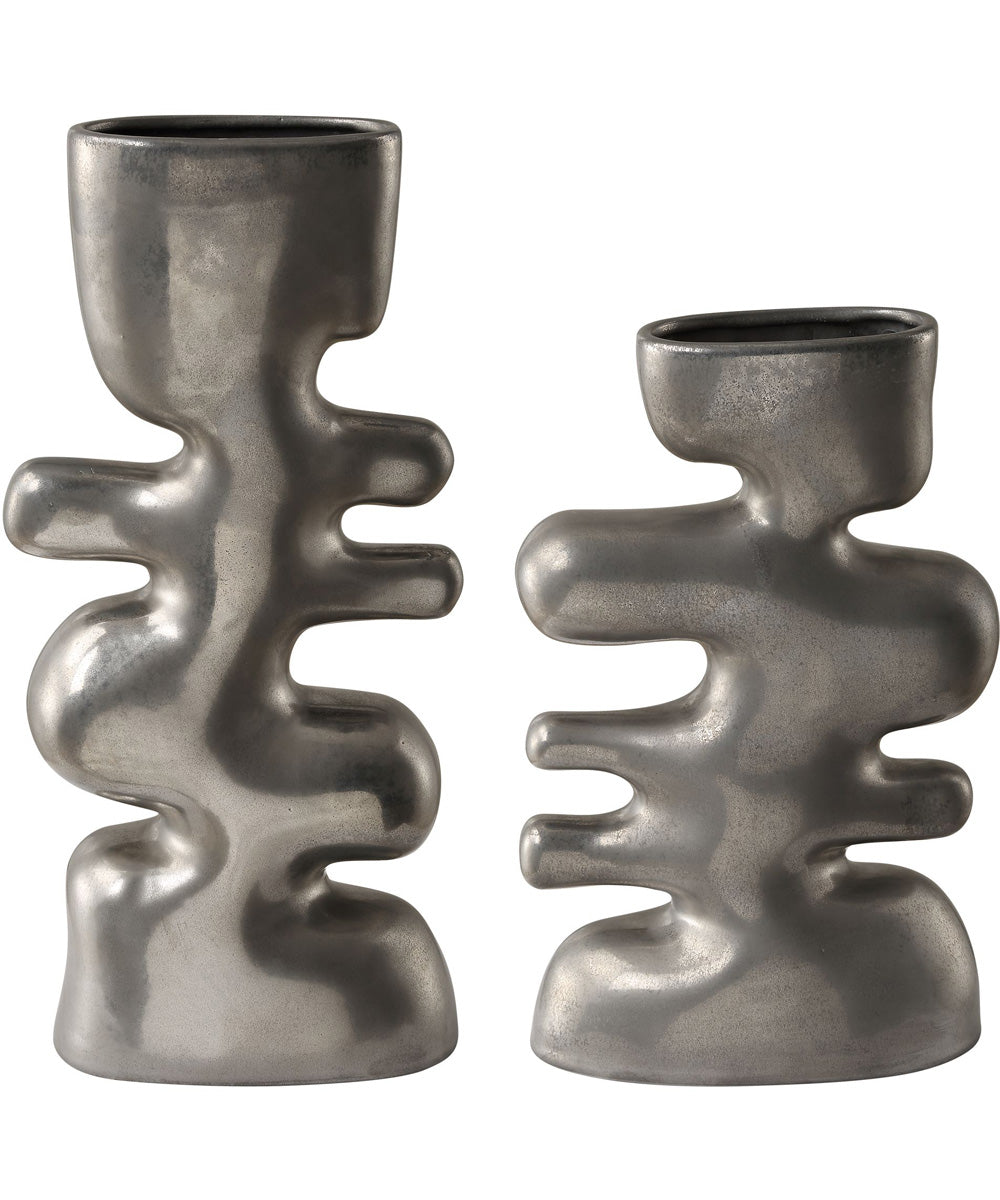 Free Flowing Nickel Vases Set of 2