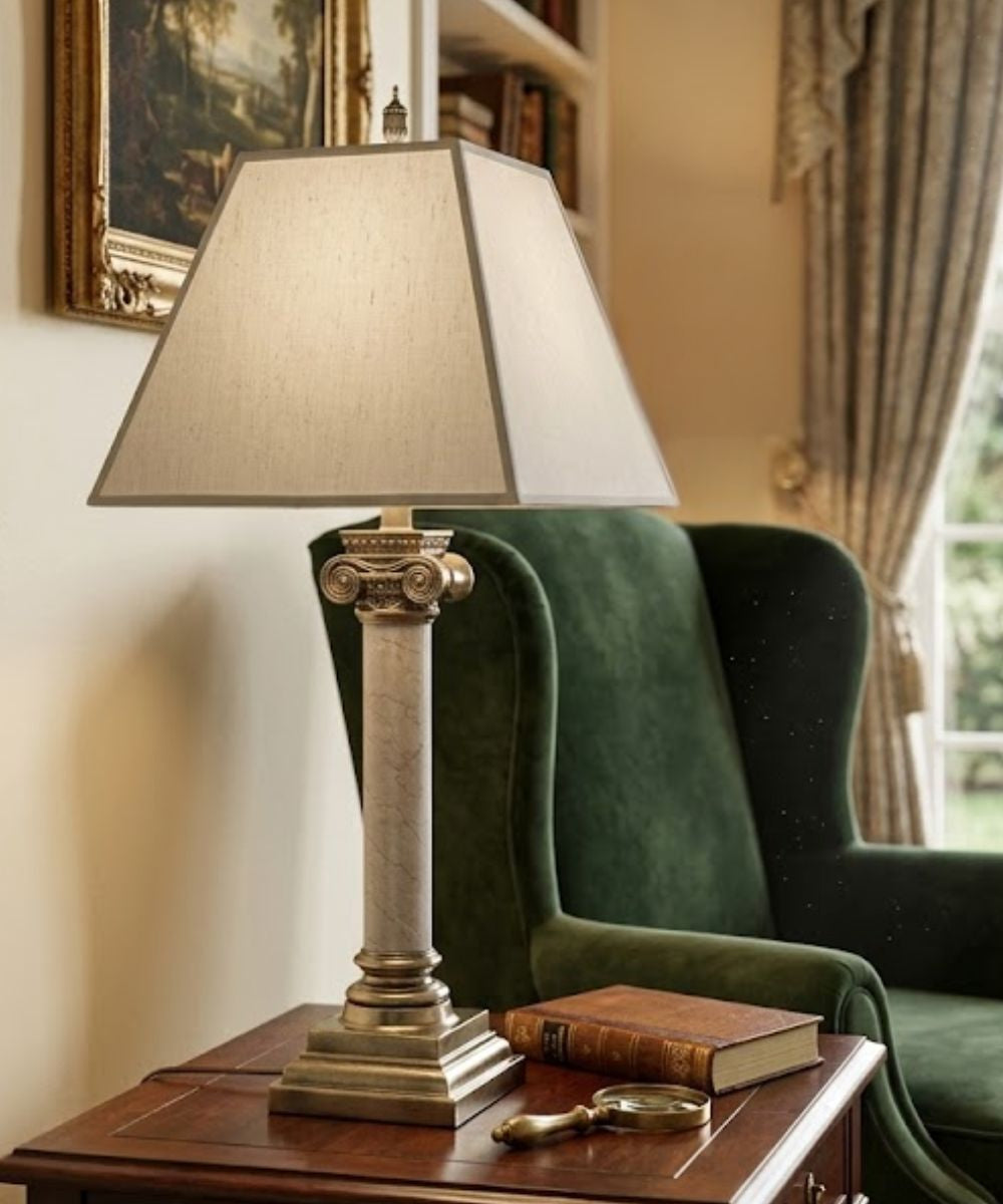 31"H 3-Way Table Lamp Burnished Brass/Botticino