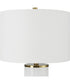 Ceramic Table Lamp in White Gloss and Gold with White Linen