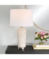 Coastal Woven Rattan Table Lamp with White Linen