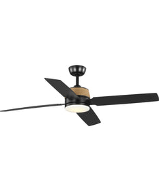 Shaffer II 56 in. 4-Blade Ceiling Fan with Integrated LED Lamped Light Natural Jute Accents Matte Black