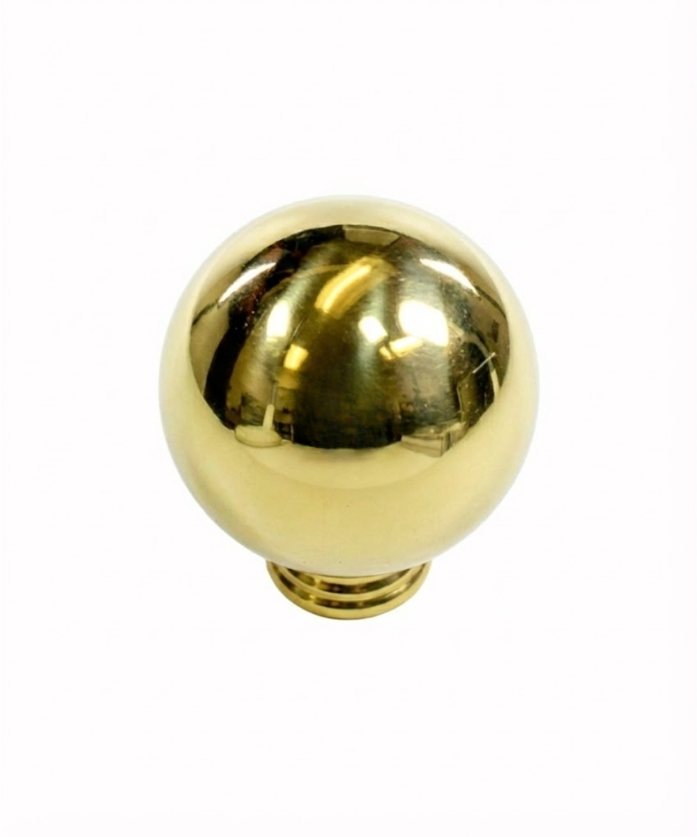 Polished Brass Sphere Lamp Finial with Polished Brass Base 1.5"h
