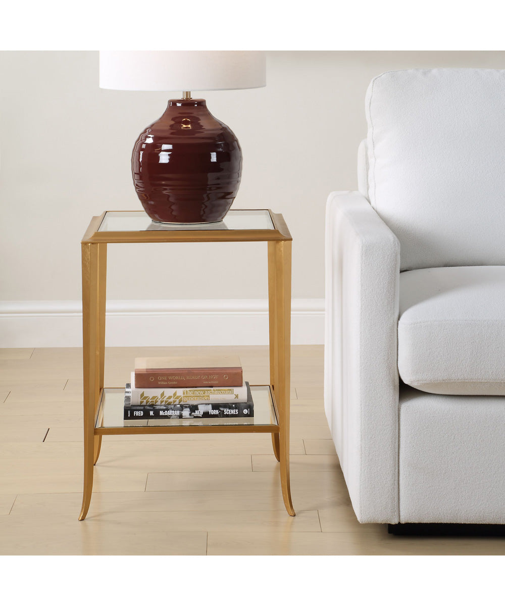 Accent Table with Tempered Glass Top Gold Leaf