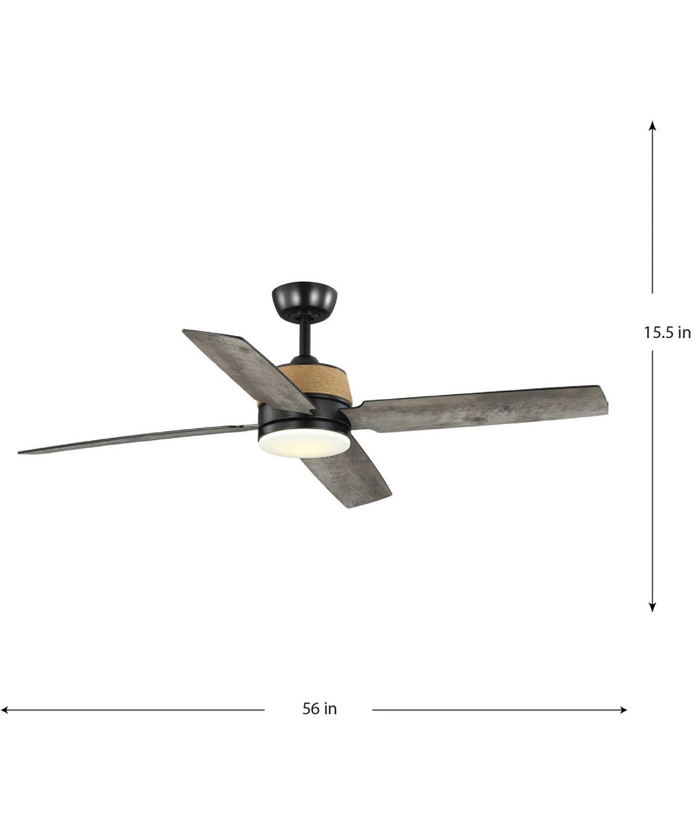 Shaffer II 56 in. 4-Blade Ceiling Fan with Integrated LED Lamped Light Natural Jute Accents Matte Black