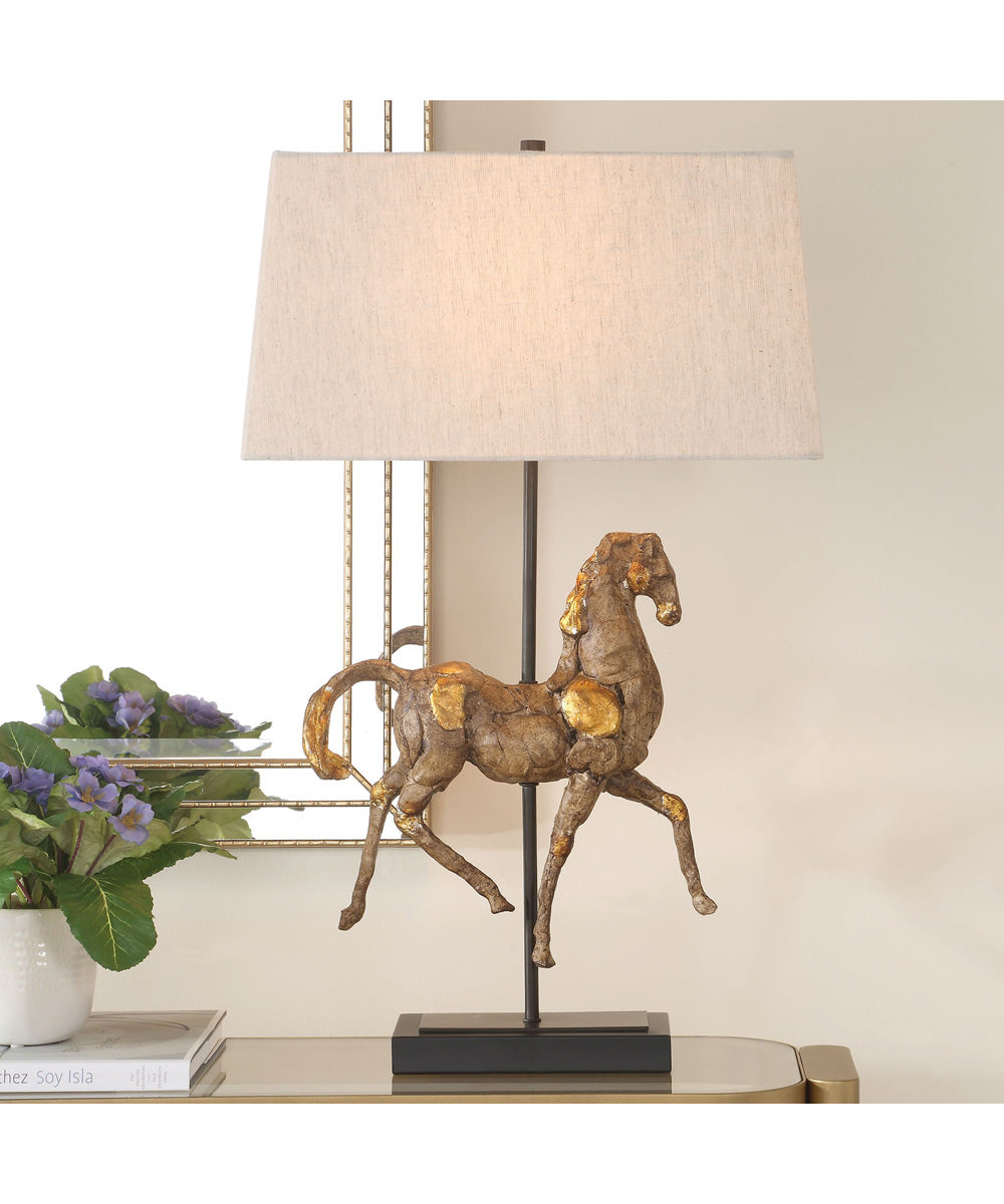 Table Lamp with Black Base and Aged Brown with Gold Accents