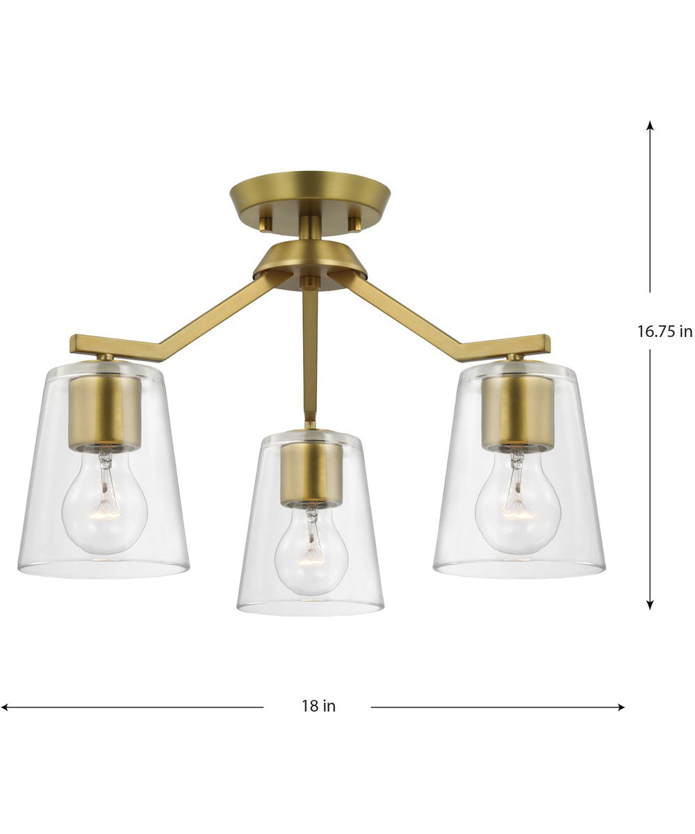 Vertex 3-Light Clear Glass Convertible Chandelier Brushed Gold