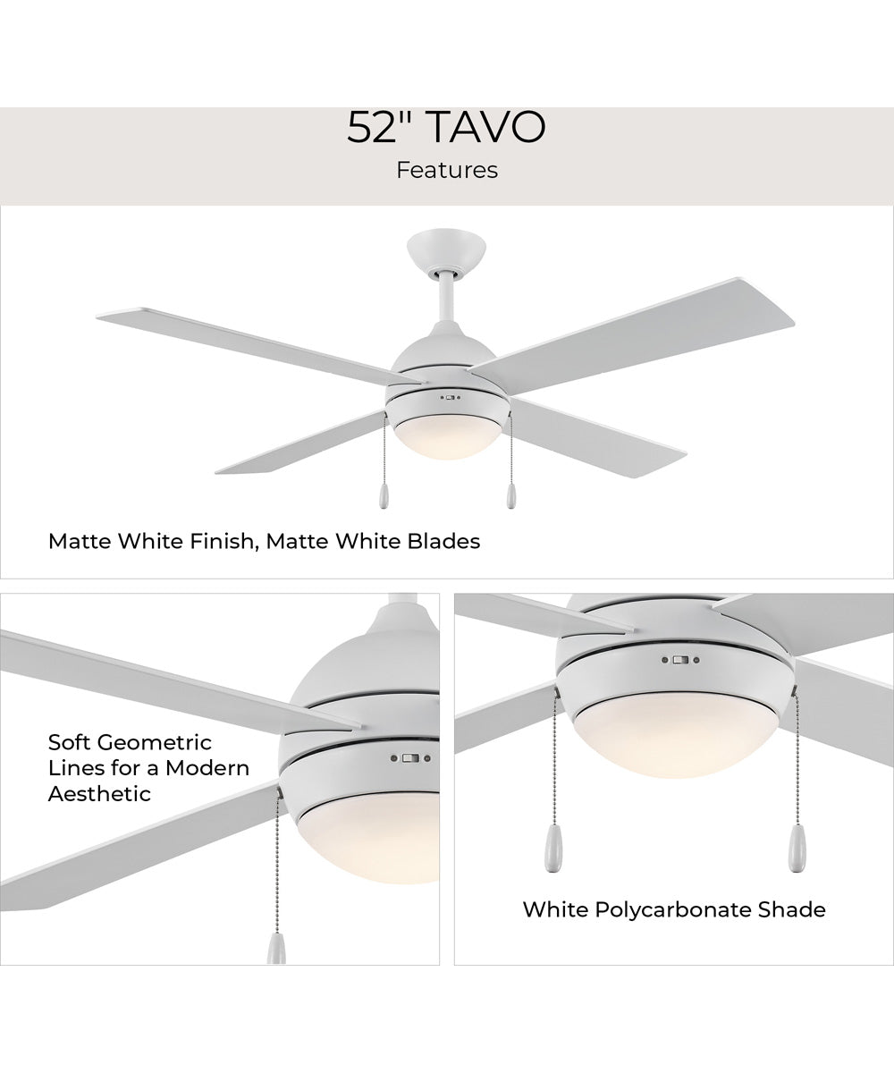 Tavo 52-in. 4-Blade LED Modern Ceiling Fan Matte White