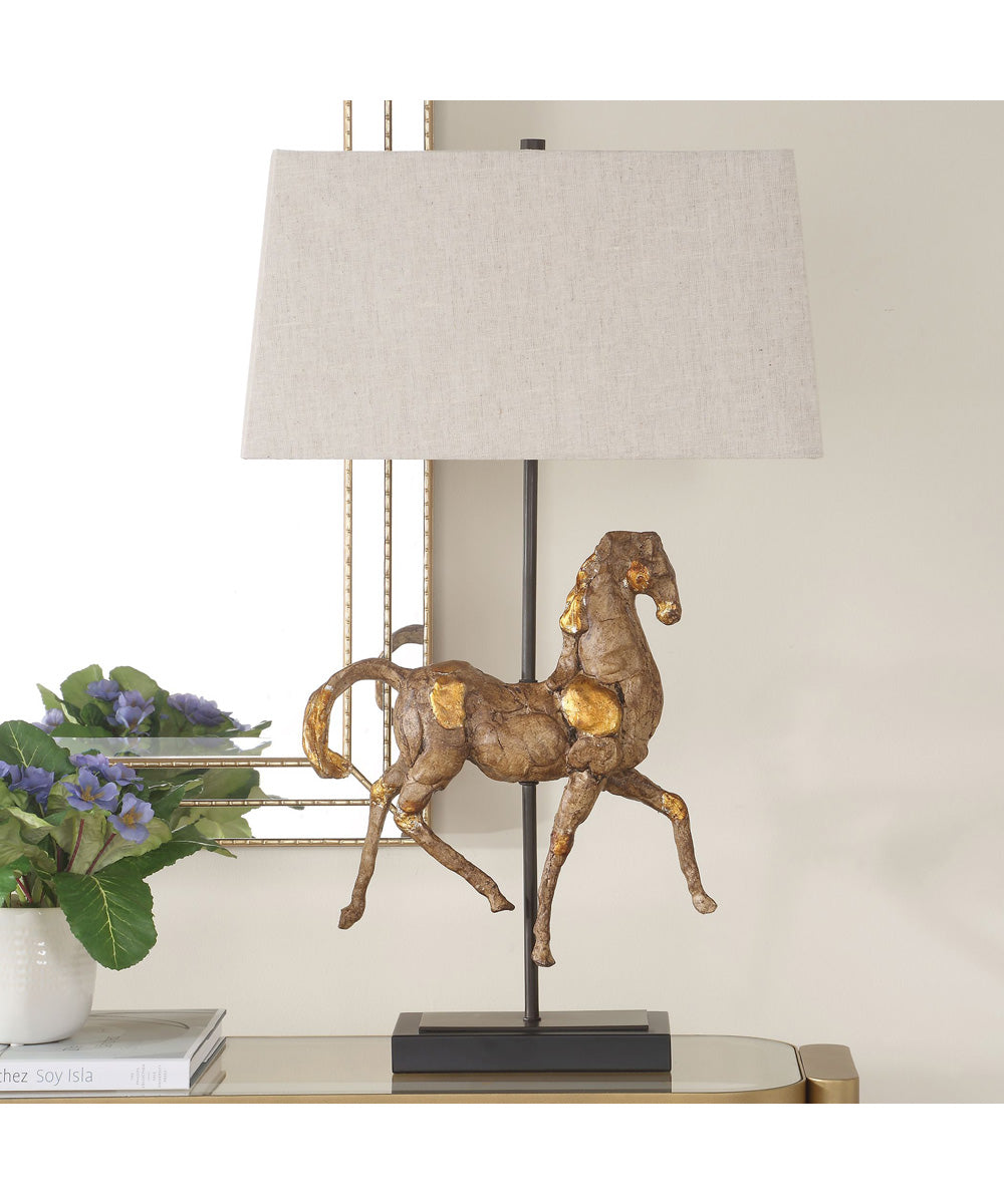 Table Lamp with Black Base and Aged Brown with Gold Accents