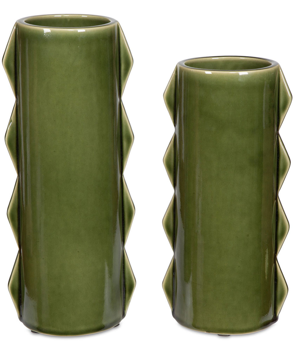 Meander Green Vases, Set of 2