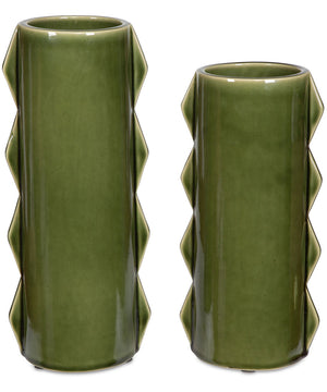 Meander Green Vases, Set of 2