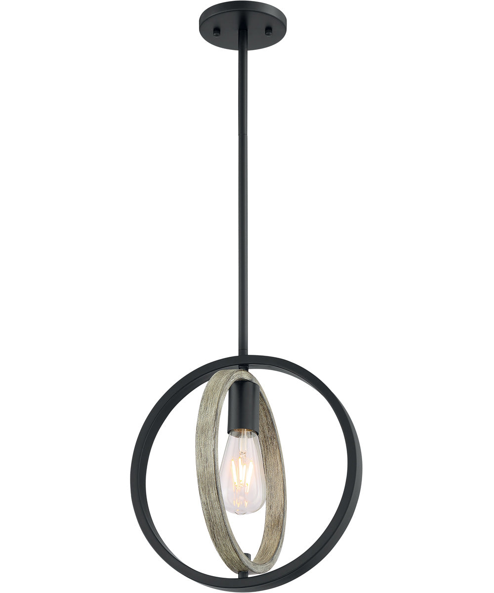 10"W Augusta 1-Light Pendant Black / Wood
