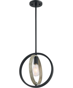 10"W Augusta 1-Light Pendant Black / Wood