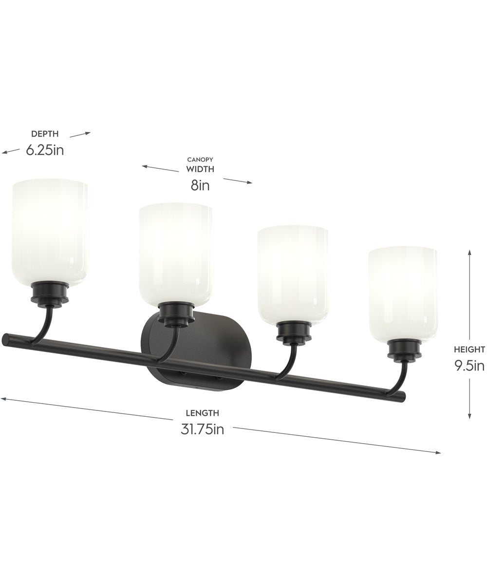 Reines 4-Light Bath Vanity with Opal Glass Shades Matte Black