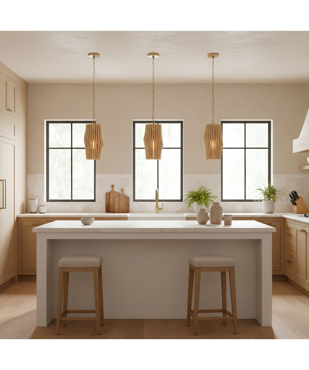 Archer 1-Light Pendant Blonde Wood and Matte Brass