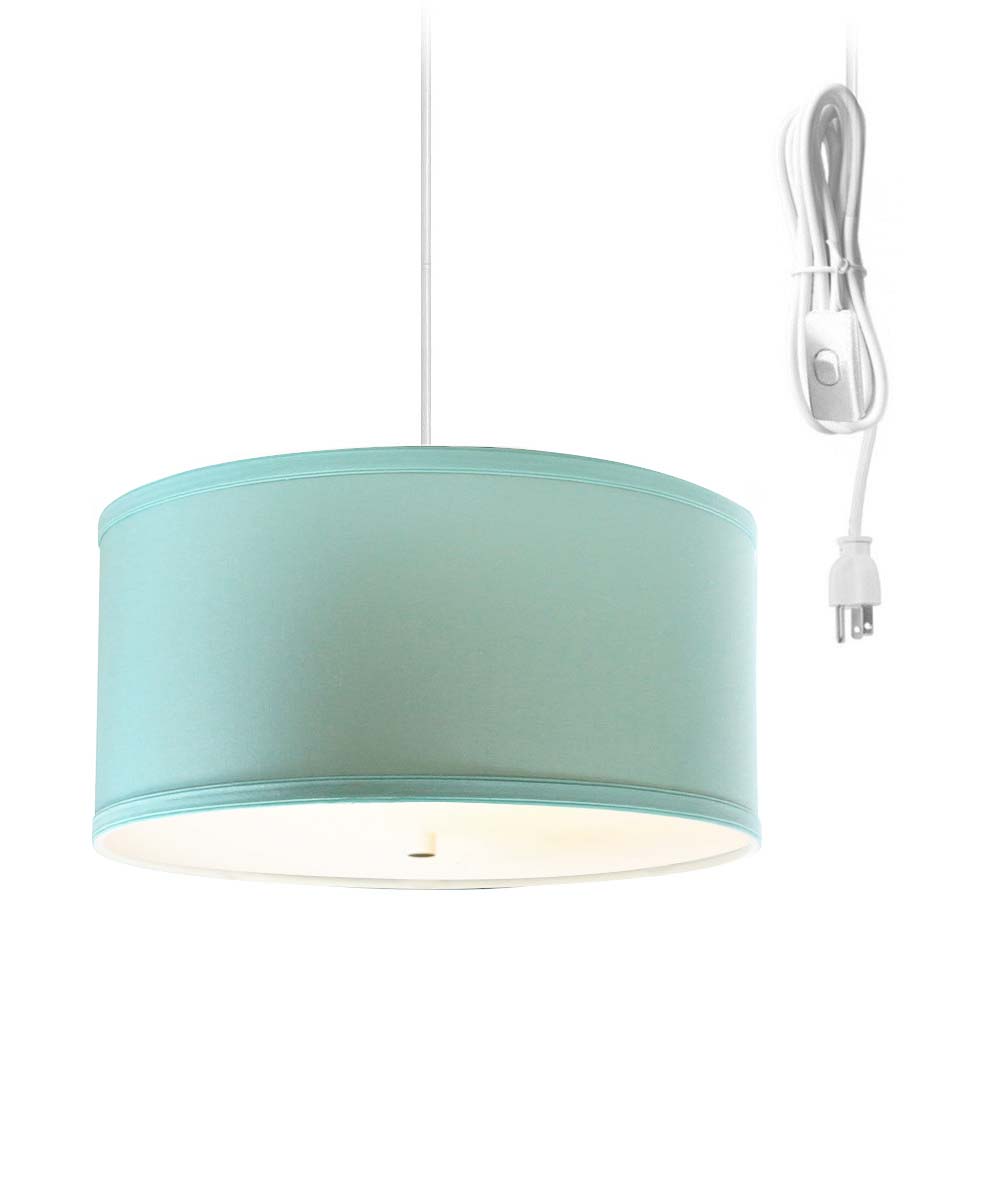 2 Light Swag Plug-In Pendant 14"w Island Paradise Blue with Diffuser, White Cord