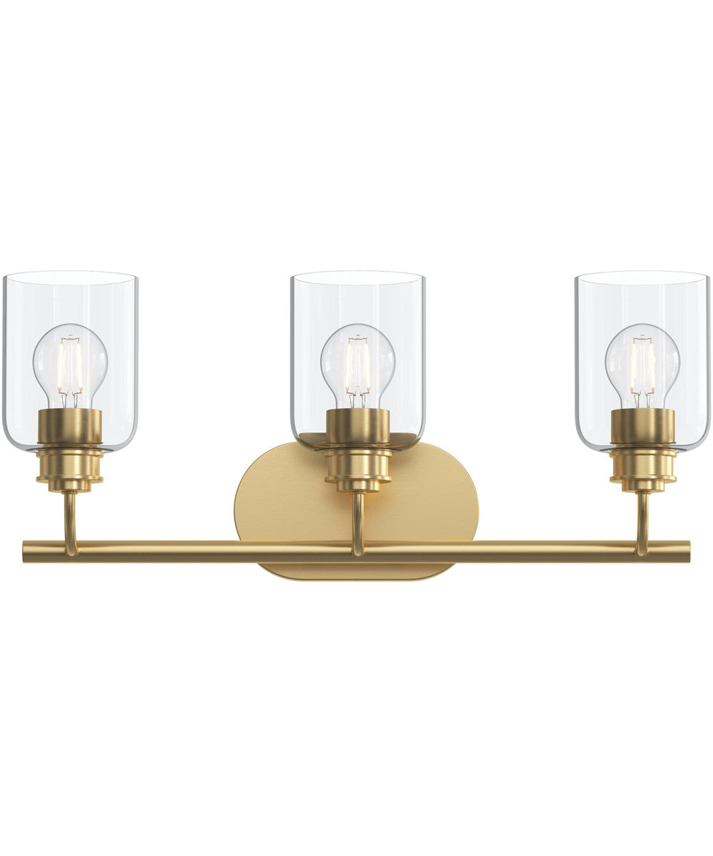 Reines 3-Light Bath Vanity with Clear Glass Shades Brushed Gold