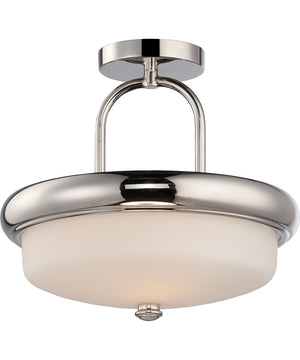 13"W Dylan 2-Light Close-to-Ceiling Polished Nickel / Satin White