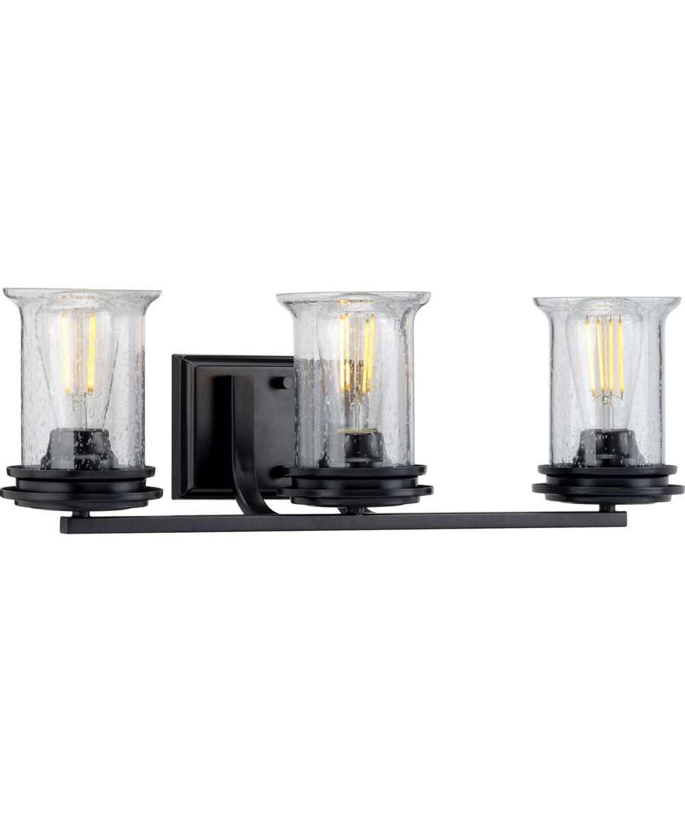 Winslett 3-Light Clear Seeded Glass Coastal Bath Vanity Light Matte Black